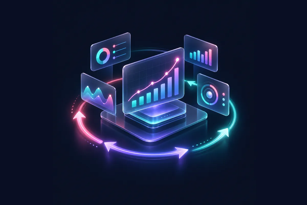 Monitoring hub with a rising chart and a continuous loop